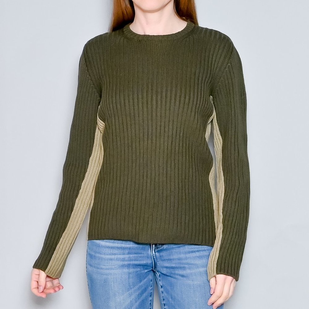 PRADA Army Green Wool Ribbed Knit Sweater